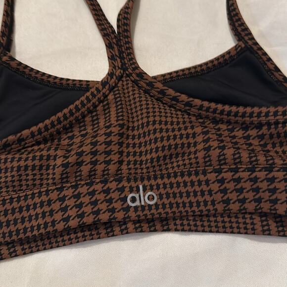 Alo Jacquard Glenplaid Gratitude Bra - Cinnamon Brown/Black size small - Picture 5 of 6